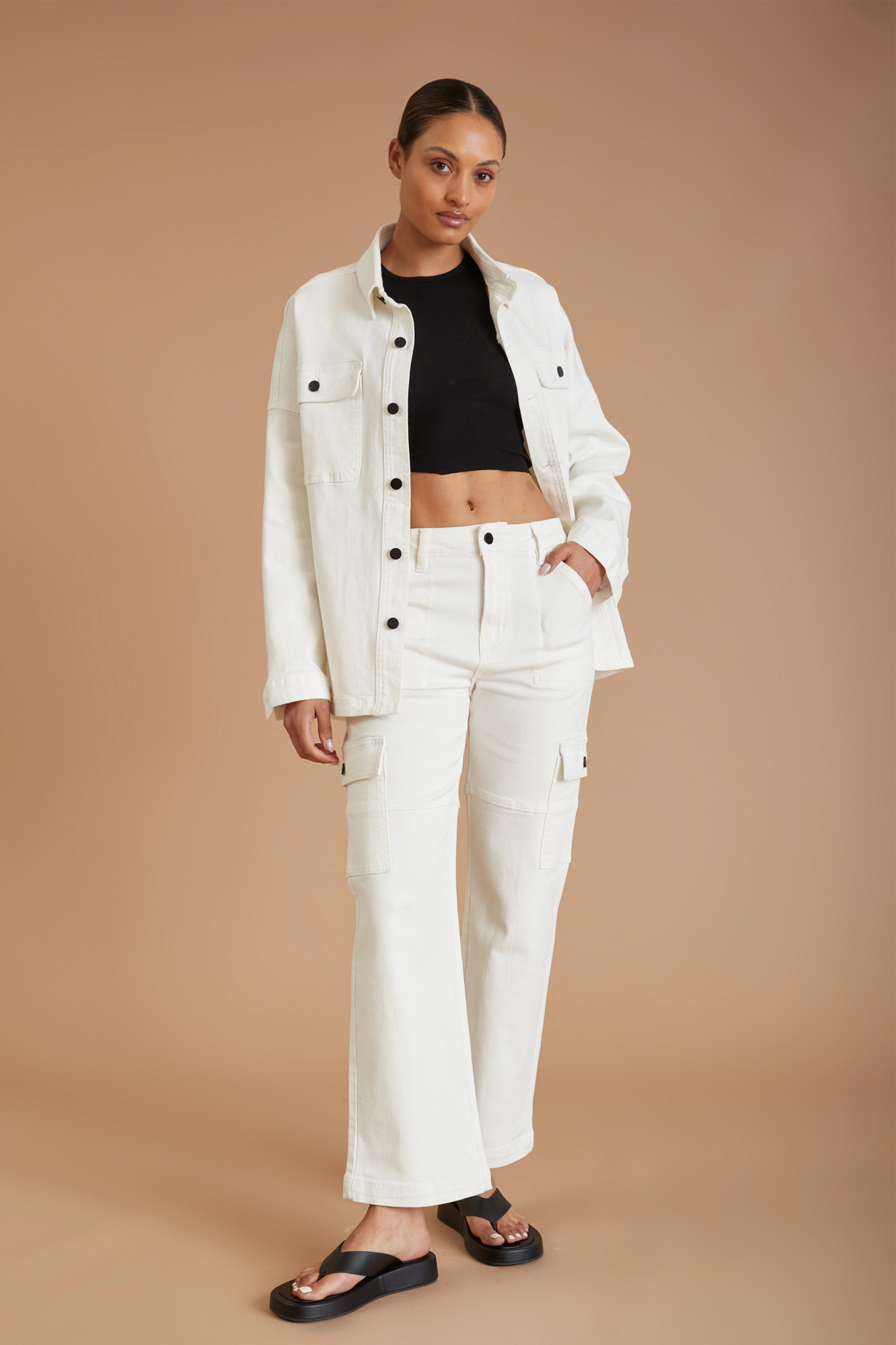 Affordable Chic Fits Street Comfortwear AF Denim Utility Pant (White)