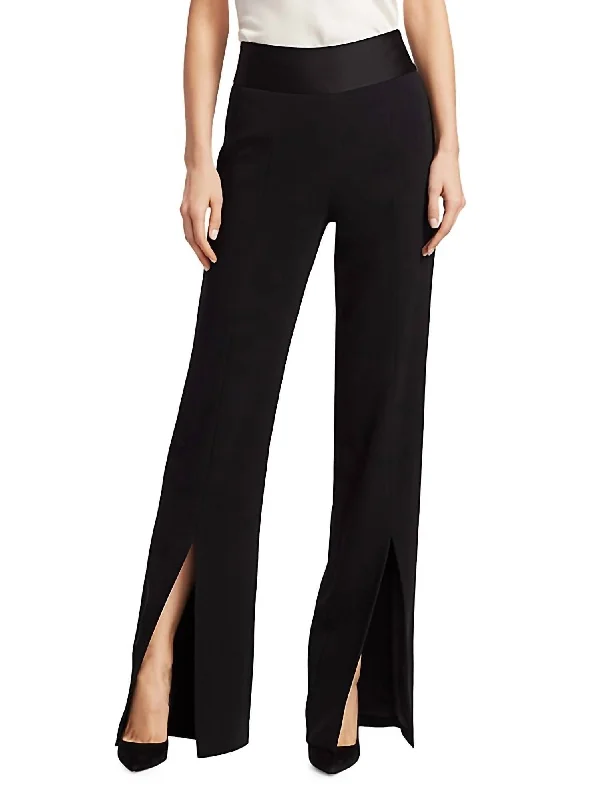 Casual Style Fits Street Comfort Ariah Crepe Satin Front Slit Pant In Black