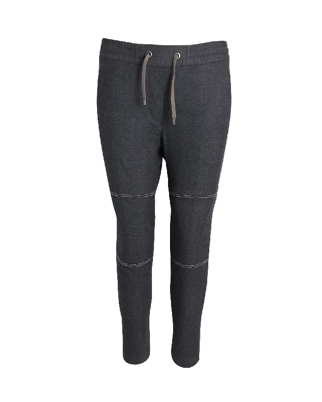 Warm Comfortable Pieces Elegant Wear Brunello Cucinelli Contrast Band Trim Track Pants in Grey Lana Vergine Warm Comfortable Pieces Elegant Wear Brunello Cucinelli Contrast Band Trim Track Pants in Grey Lana Vergine