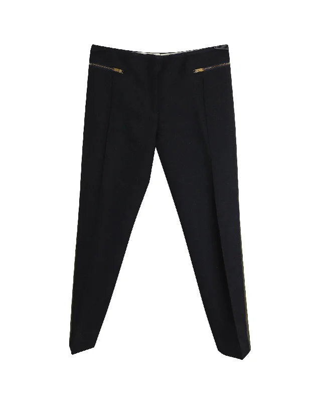 Fashionable Street Comfort Daily Chic Celine Zipped Pocket Trousers in Black Wool