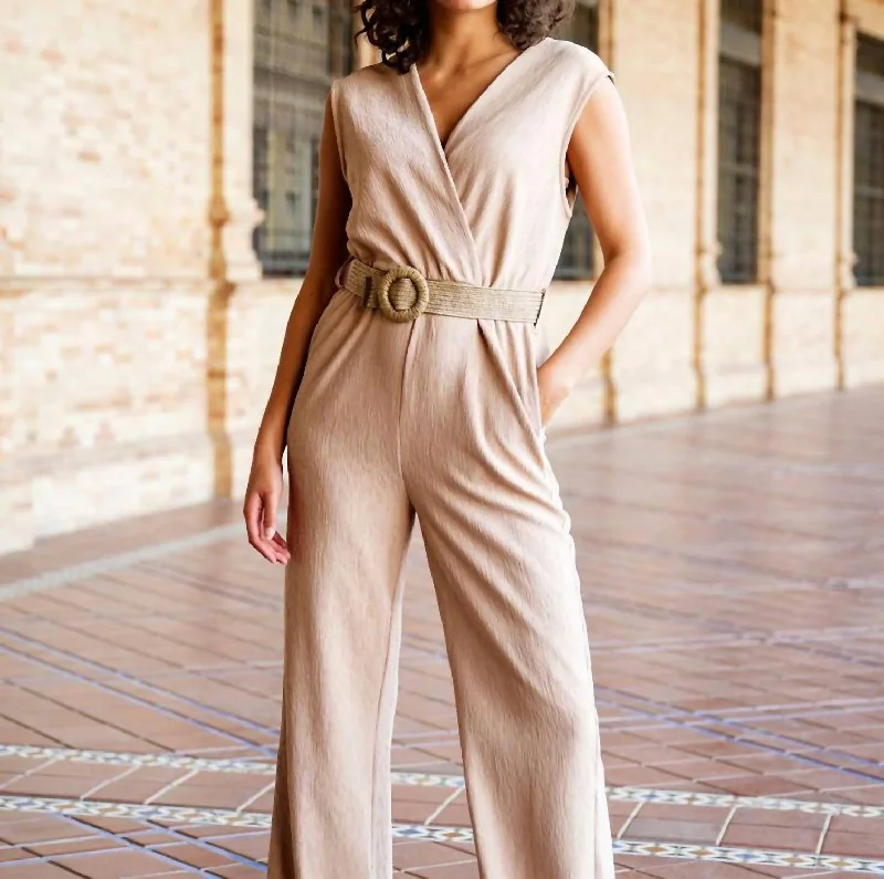 Crinkle Jumpsuit In Light Sane