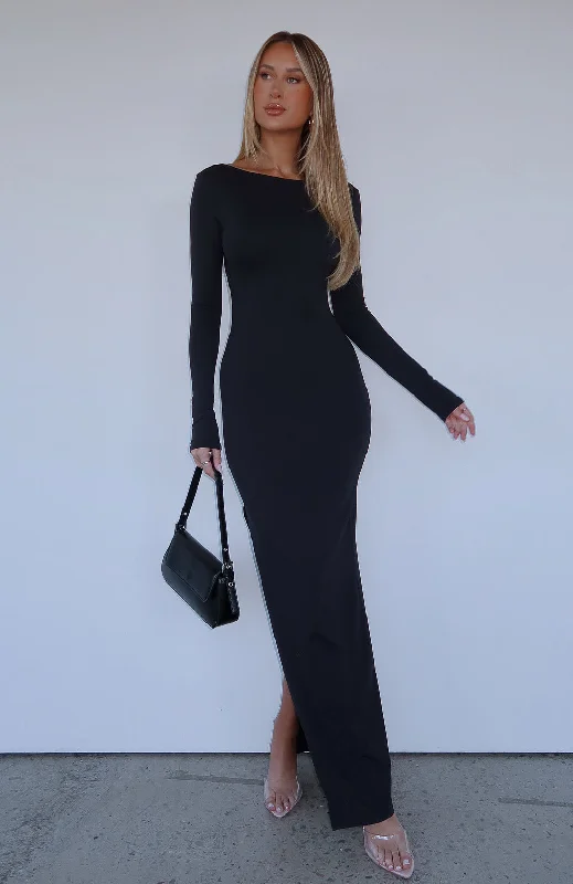 Simple Stylish Wear Budgeted Outfits Every Night Long Sleeve Maxi Dress Black