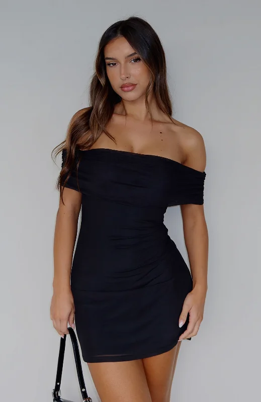 Modern Cozy Looks Effortless Style Got The Talent Off Shoulder Mini Dress Black