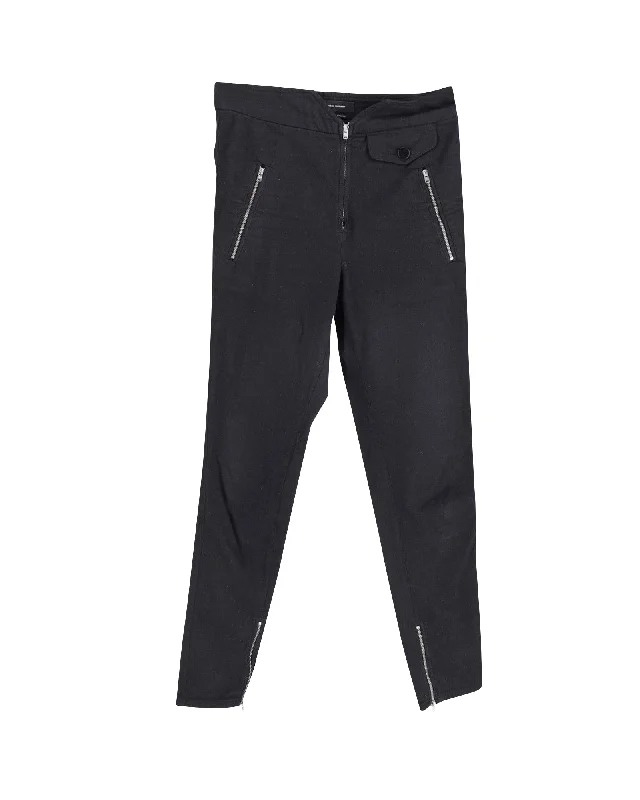 Relaxed and Fashionable Street Comfortwear Isabel Marant Zipper Trousers in Black Cotton Relaxed and Fashionable Street Comfortwear Isabel Marant Zipper Trousers in Black Cotton