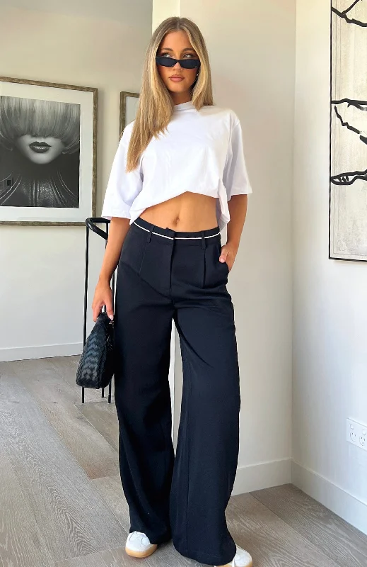 Budgeted Comfortable Wear Relaxed Dressing It's A Given Mid Rise Pants Black