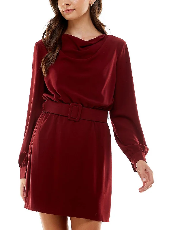 Versatile Comfort Pieces Comfort Wardrobe Juniors Womens Belted Drape Neck Sheath Dress
