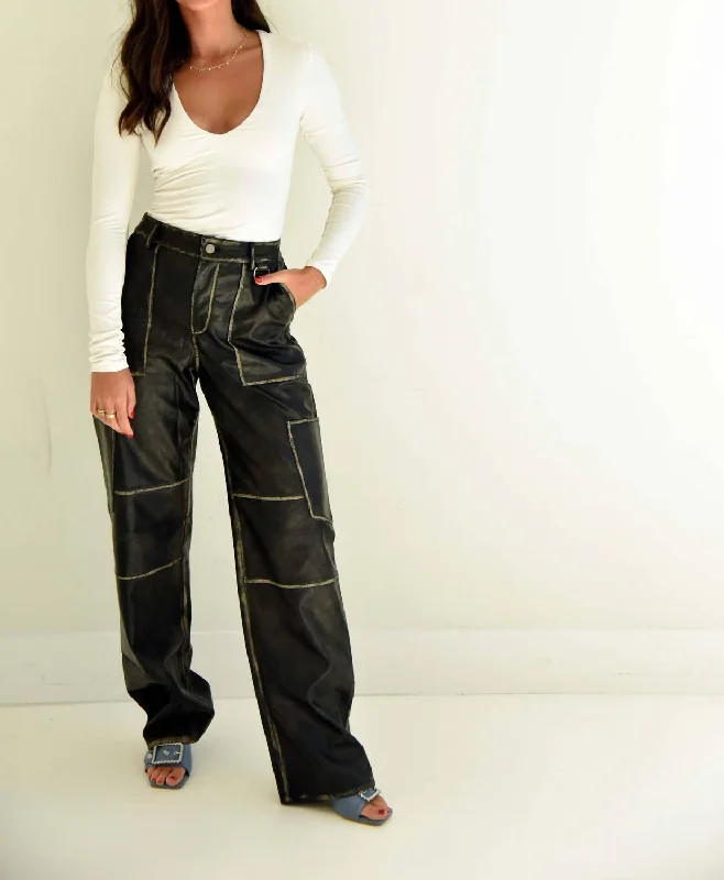Casual Comfort Clothing Trendy Casuals Leather Cargo Pants In Vintage Wash