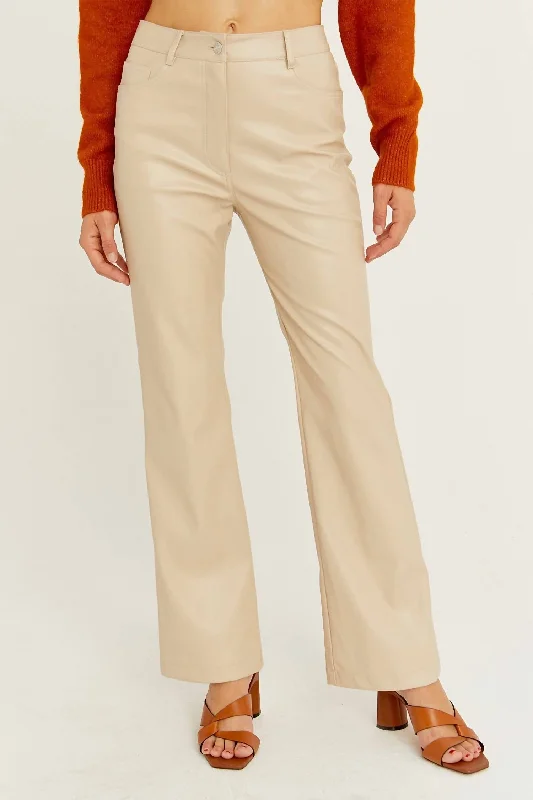 Simple Wear Fits Comfort Trends Leather Pants In Cream