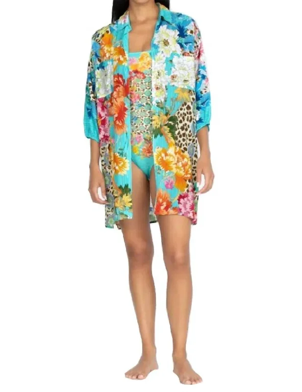 Cozy Fashion Styles Stylish Outfits Leopard Shirt Dress in Blue Multi