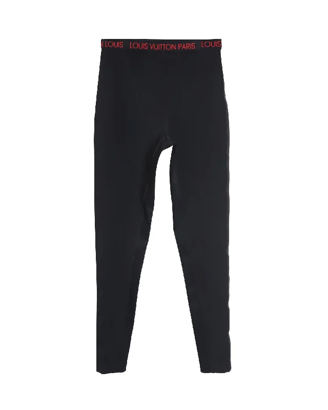 Fashionable Street Comfort Warm Layers Louis Vuitton Waistband Logo Leggings in Black Polyamide