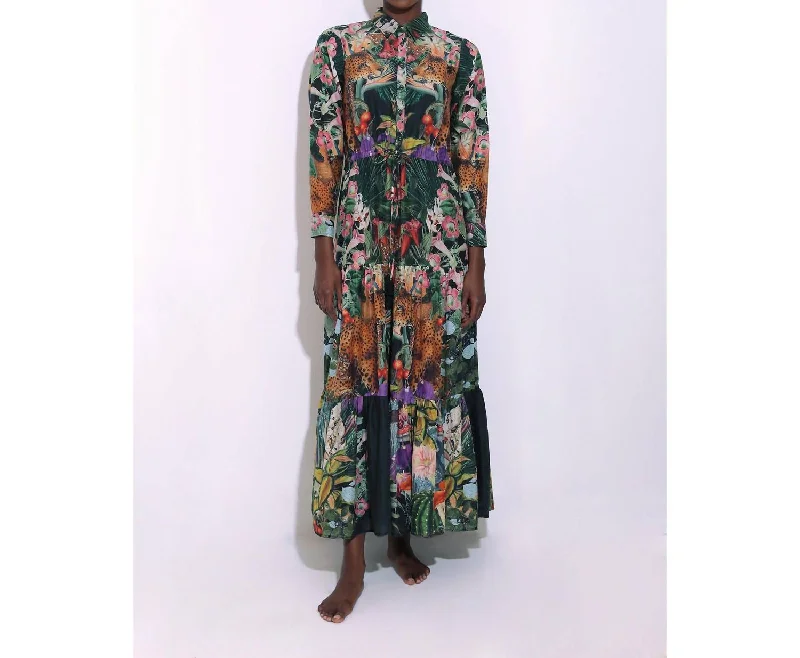 Cozy Day Outfits Soft Fit Clothing Natalie Long Sleeve Dress In Garden Leopards