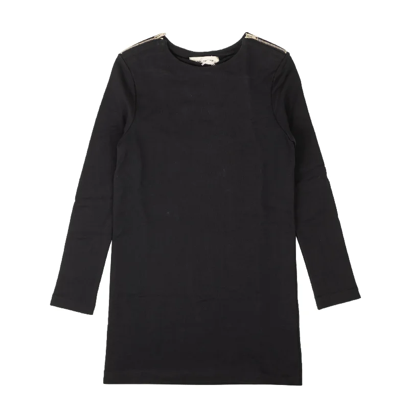 Affordable Layers Cozy Dresses Navy Blue Shoulder Zip Sweater Dress
