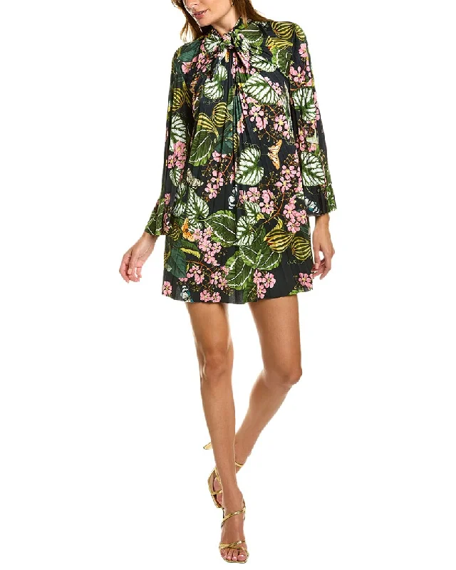 Cozy Everyday Outfits Affordable Layers Oscar de la Renta Mixed Botanical Jersey Silk-Trim Shift Dress