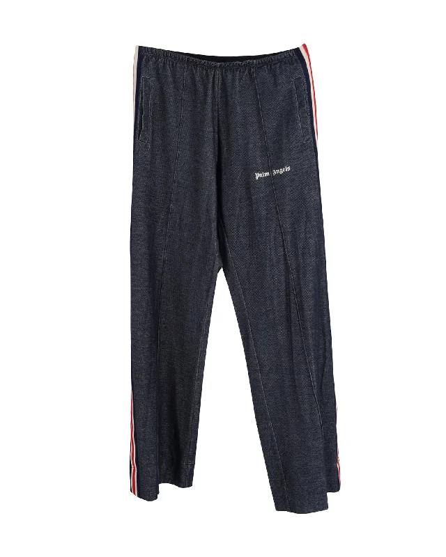 Street Style Comfort Warm Layers Palm Angels Elasticated Loose Track Pants in Navy Cotton Street Style Comfort Warm Layers Palm Angels Elasticated Loose Track Pants in Navy Cotton