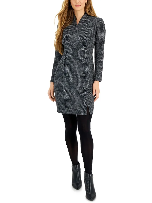 Warm Textures Stylish Attire Petites Womens Knit Printed Shirtdress