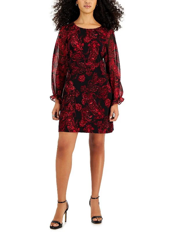 Effortless Soft Layers Versatile Clothing Petites Womens Printed Floral Sheath Dress