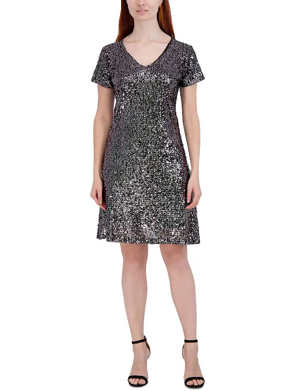 Practical Chic Wear Simple Comforts Petites Womens Sequined Knee Cocktail and Party Dress