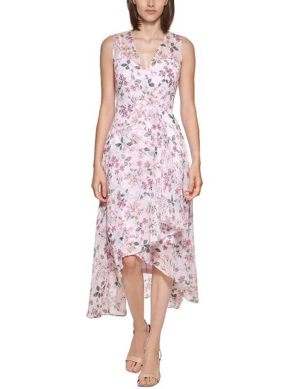 Comfortable Everyday Look Casual Wearables Petites Womens Sheer Hi-Low Midi Dress