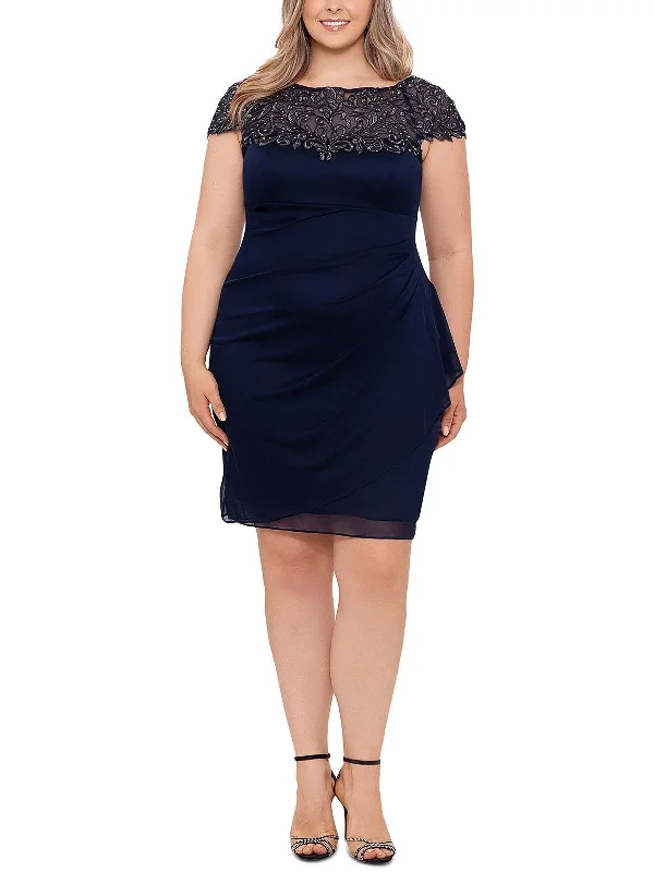 Chic Comfort Pieces Relaxed Fits Plus Womens Beaded Knee Cocktail and Party Dress