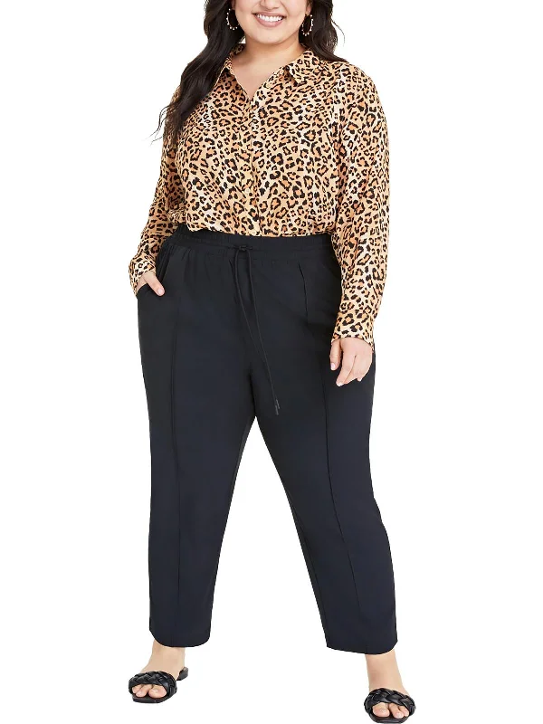 Simple Wear Cozy Wearables Plus Womens Mid Rise Drawstring Straight Leg Pants