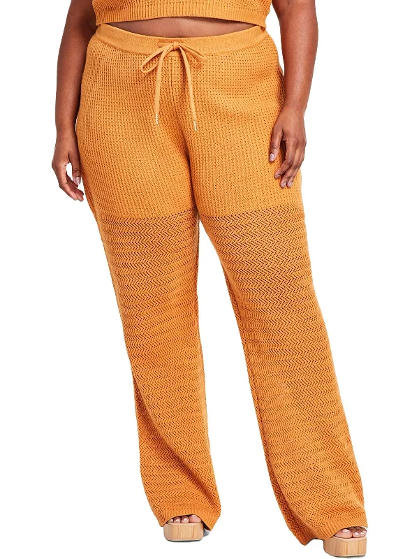 Chic Comforts Pieces Relaxed Fits Plus Womens Open Stitch High Rise Flared Pants