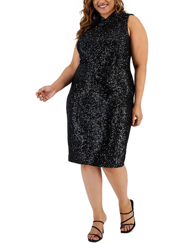 Comfy Daily Outfits Street Chic Plus Womens Sequined Midi Cocktail and Party Dress Comfy Daily Outfits Street Chic Plus Womens Sequined Midi Cocktail and Party Dress