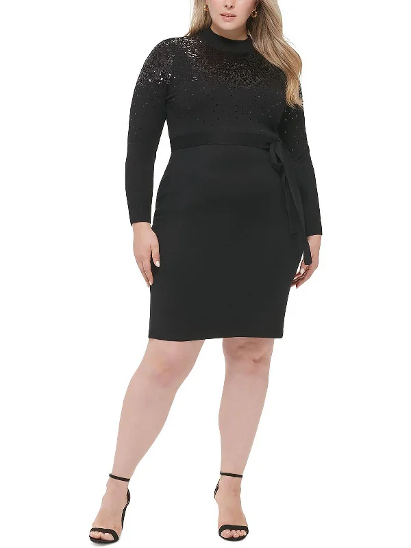 Soft and Casual Looks Day-to-day Fashion Plus Womens Sequined Midi Sweaterdress
