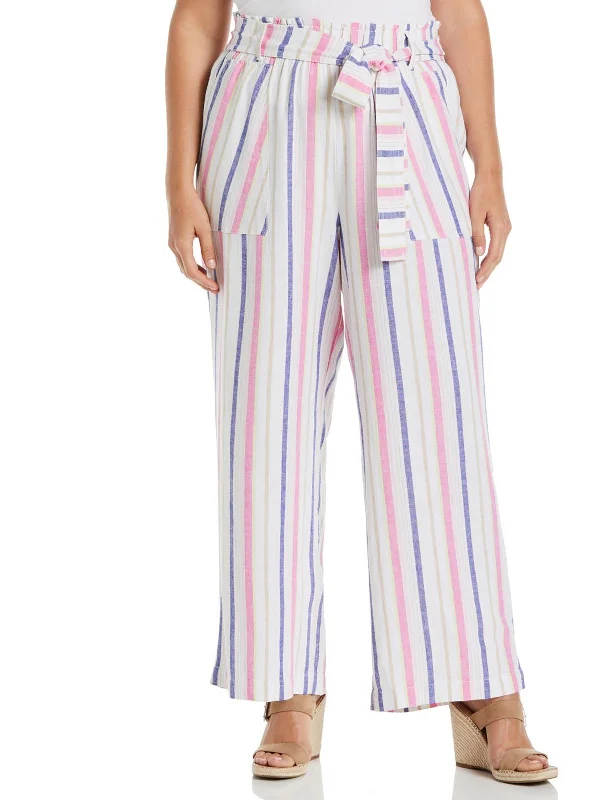 Affordable Chic Fits Chic and Cozy Plus Womens Striped Belted Wide Leg Pants