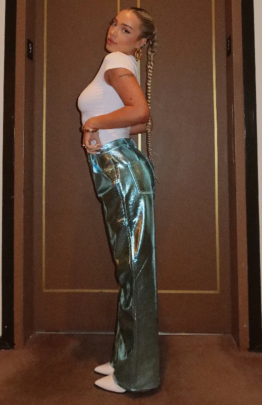 Cool Comfort Clothing Chic Wear Push The Button PU Pants Aqua Blue