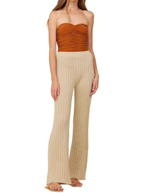Cozy Wearable Styles Classy Comfortwear Rib Pants In Gold Metallic