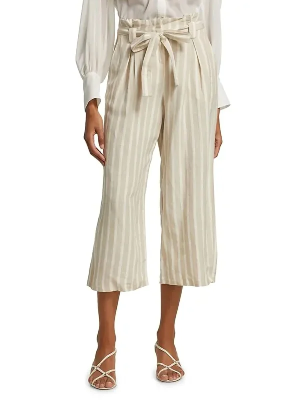 Cozy Fashion Styles Chic Layers Samira Wide Paperbag Pant In Bisque/ivory Stripe