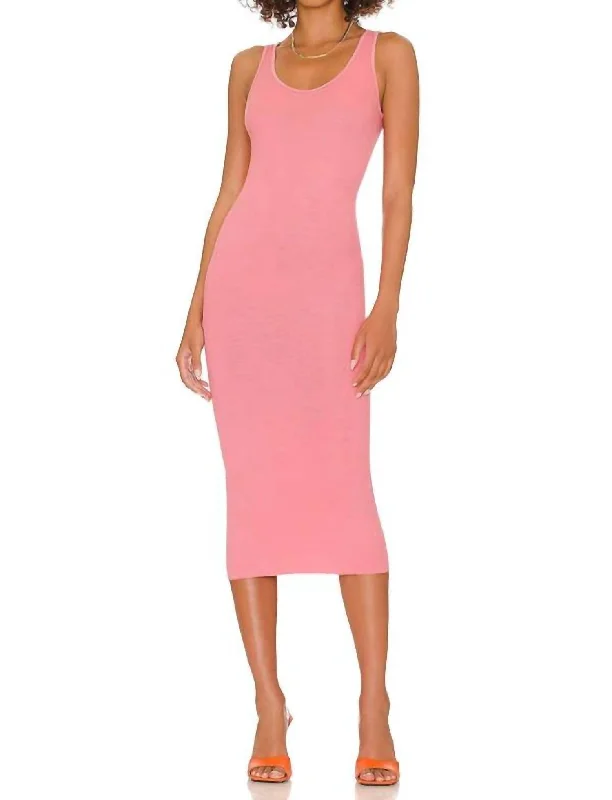 Simple Chic Wear Day-to-day Comfort Silk Rib Tank Midi Dress In Vintage Pink
