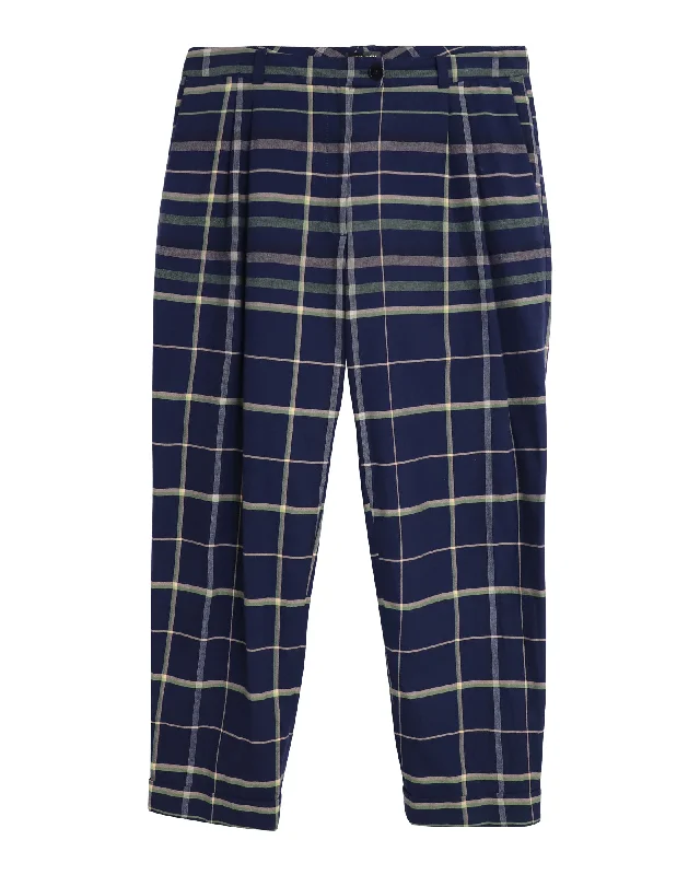 Comfortable Layered Styles Comfort Trends Stine Goya Checked Trousers in Navy Blue Cotton Comfortable Layered Styles Comfort Trends Stine Goya Checked Trousers in Navy Blue Cotton