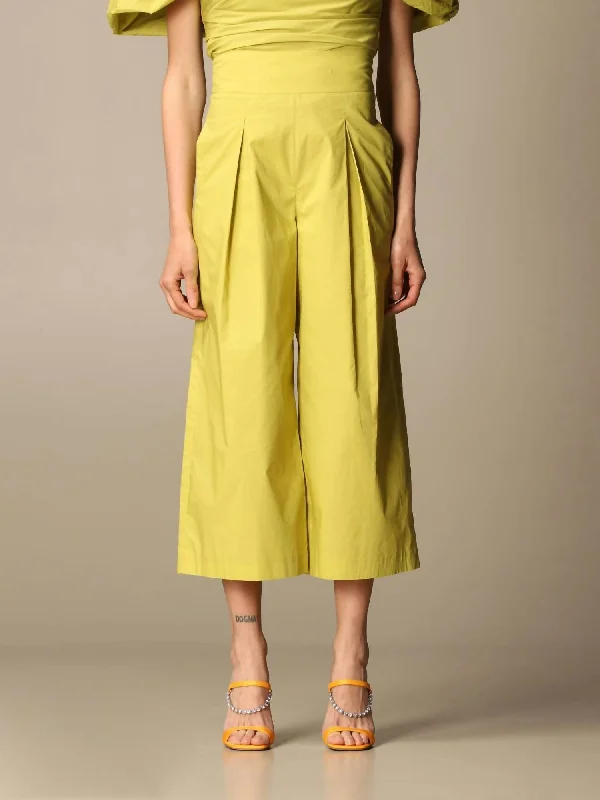 Comfortable Apparel Chic Textures Teso Cotton Crop Trouser In Lime
