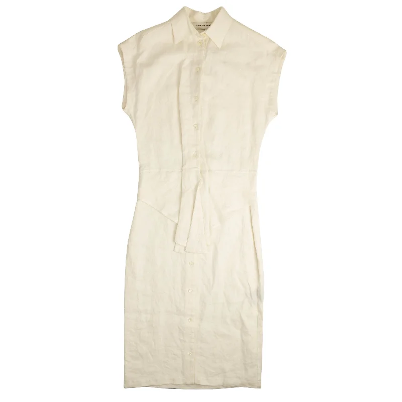 Everyday Comfort Wear Classy Outfits White Button Down Sleeveless Shirt Dress