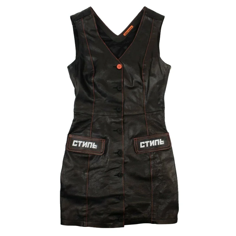 Relaxed Chic Easy Fashion Women's Black Leather V-Neck Dress Size