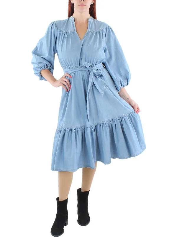 Affordable Smart Styles Effortless Comfort Womens Chambray Ruffled Midi Dress