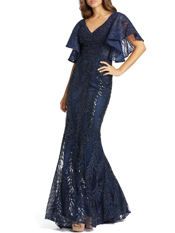 Casual Trend Pieces Affordable Layers Womens Embellished Flutter Sleeve Evening Dress