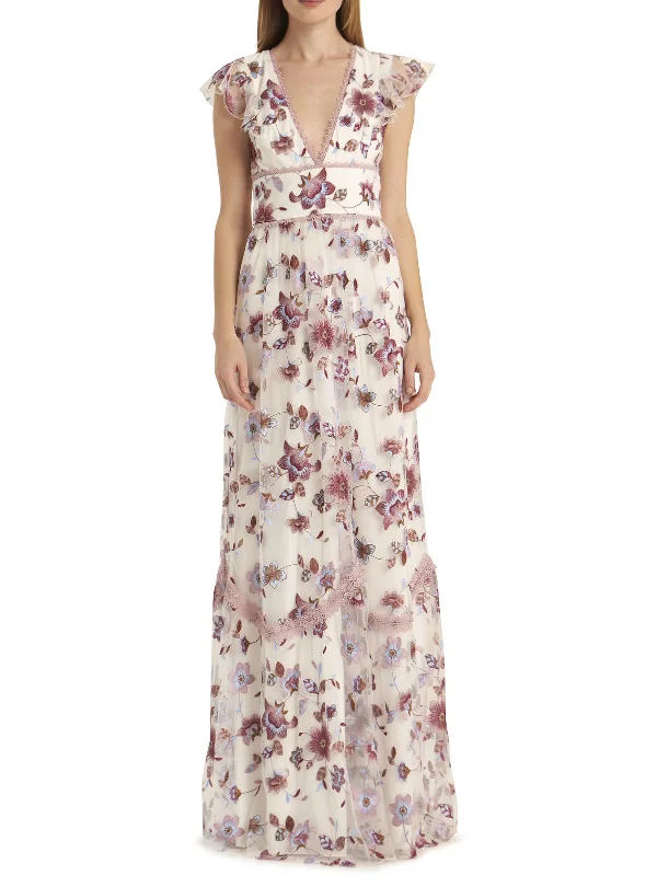 Trendy Warm Looks Relaxed Fits Womens Floral Embroidered Evening Dress