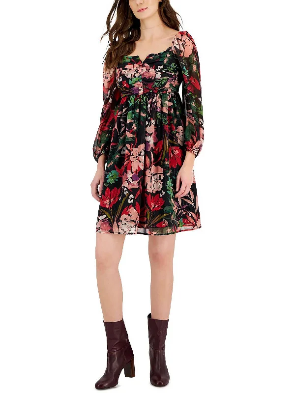 Effortless Layers Trendy Casuals Womens Floral Print Knee Shift Dress
