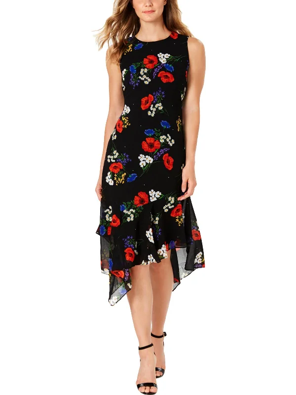 Trendy Comfortables Chic Comfort Womens Floral Print Ruffled Midi Dress