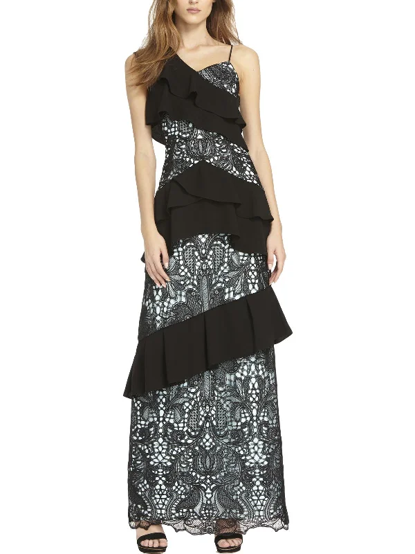 Simple Chic Wear Comfort Trends Womens Mixed Media Cascade Ruffle Evening Dress