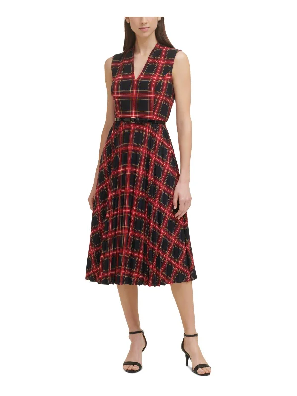 Soft Layering Wear Practical Chic Womens Plaid Calf Midi Dress