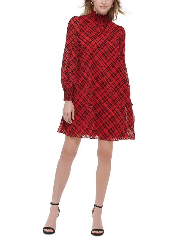 Chic Layering Warm Layers Womens Plaid Mini Shift Dress