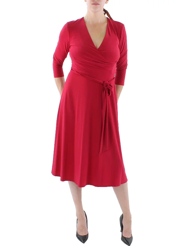 Cozy Fit Outfits Comfortable Fit Womens Surplice Calf Midi Dress
