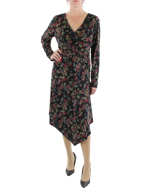 Cozy Street Looks Comfortable Textiles Womens V-Neck Calf Midi Dress