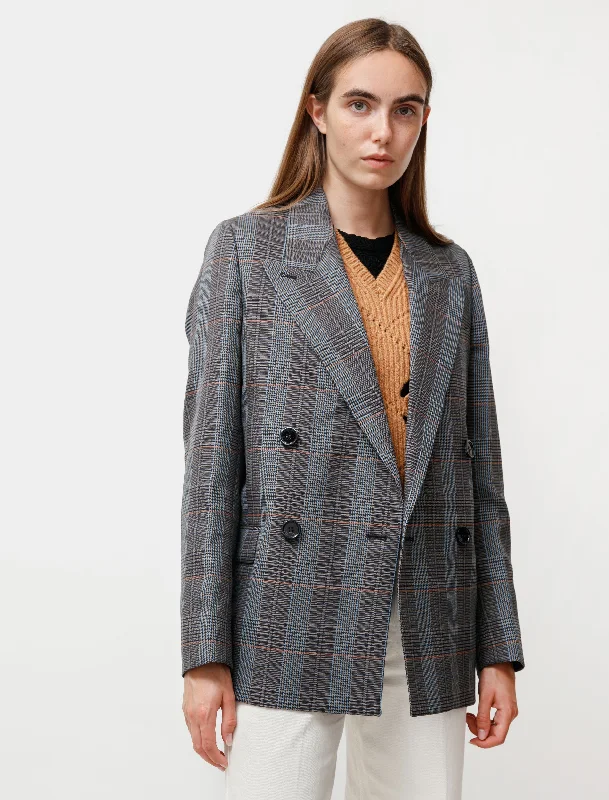 Everyday Comfort Wear Classy Outfits Checked Suit Jacket Blue/Orange