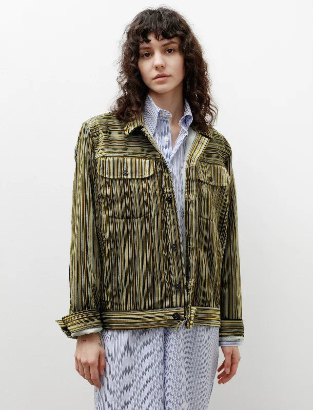 Versatile Outfits Soft Dressing Denim Jacket Velvet Multi Green Stripe