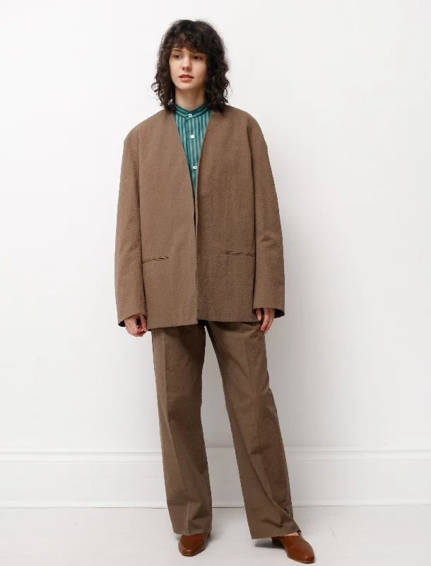 Simple Chic Wear Day-to-day Comfort Collarless Jacket Brown
