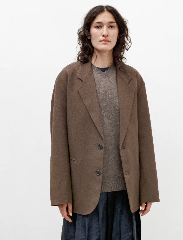 Cozy Fabric Fits Casual Wearables Oversized Blazer with Pleats Crepe Wool Brown